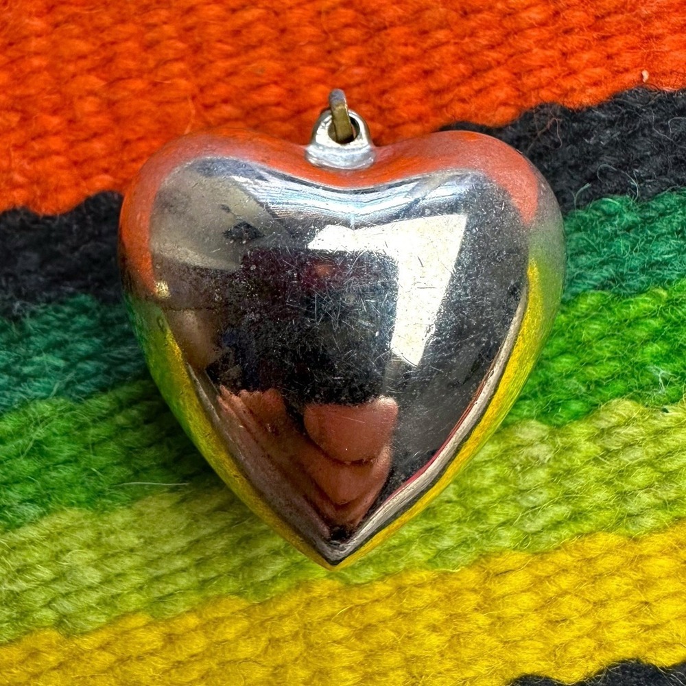 Vintage‎ Puffy Heart Sterling Silver Necklace Pendant Silver 925 Love Modern